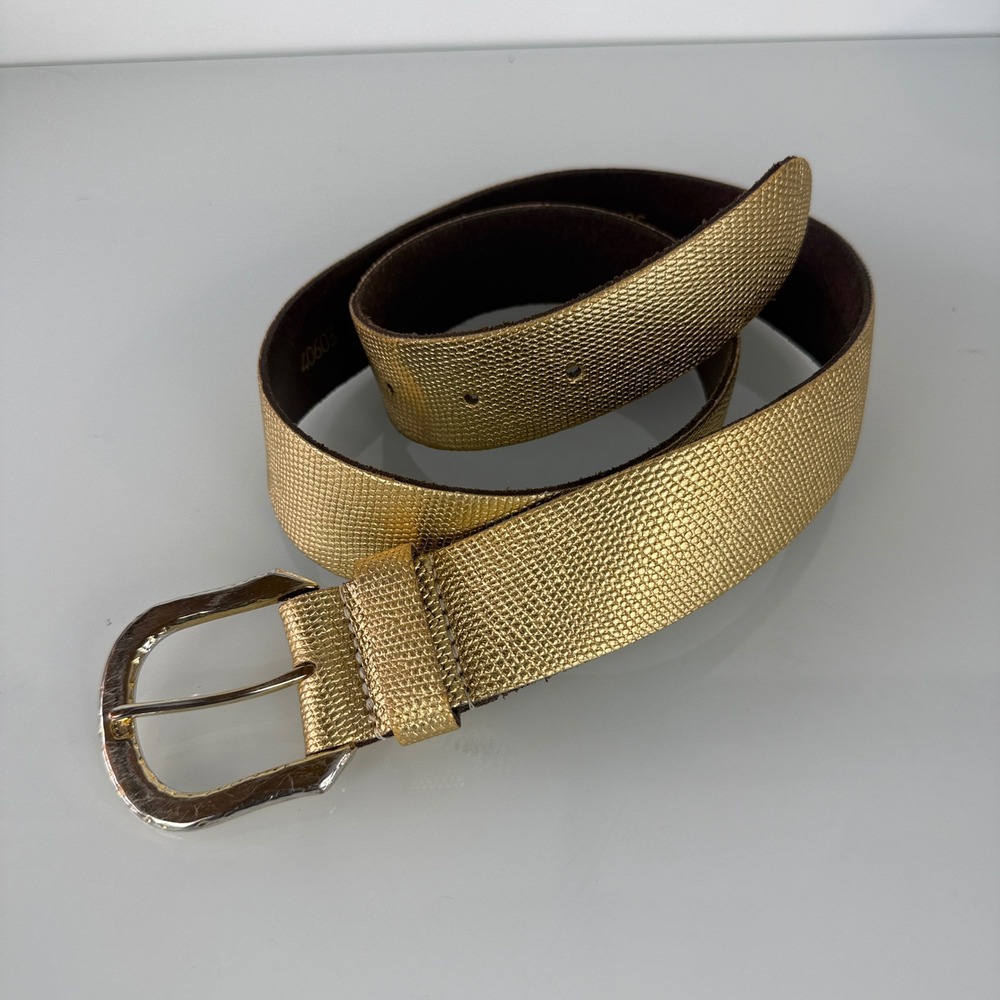 Amsterdam Heritage Belt Womens fits S/M Gold Metallic Snakeskin Italian Leather